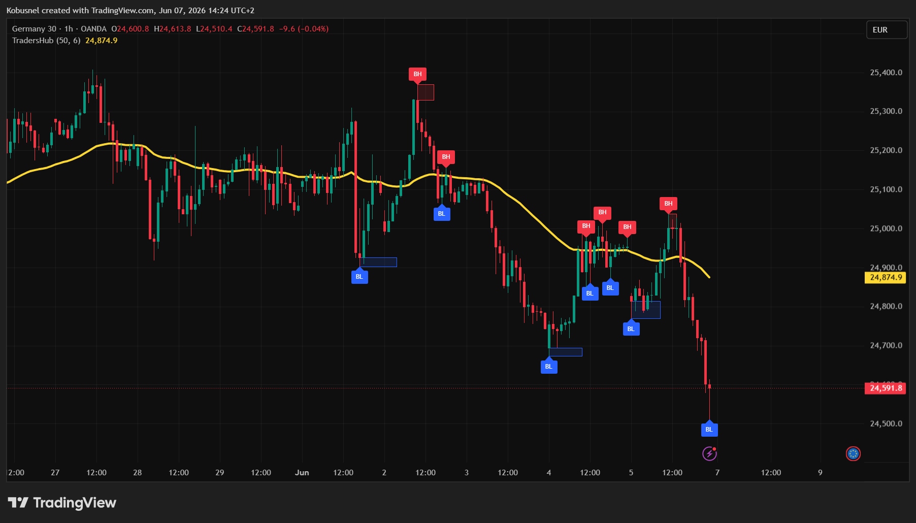 TradersHub Pro on Germany 30 index 1-hour chart